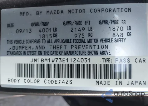 2014 Mazda Mazda3 I Grand Touring z USA, uszkodzony, nr VIN JM1BM1W73E1124031